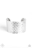 Paparazzi Bracelet - Simmering Shimmer - Silver Hammered Thick Cuff