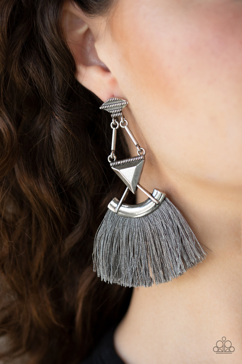 Gray sales fringe earrings