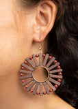Paparazzi Earrings - Solar Flare - Brown Wood