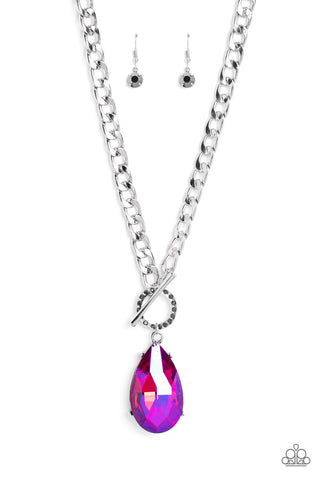 Paparazzi Necklace - Edgy Exaggeration - Pink Gem