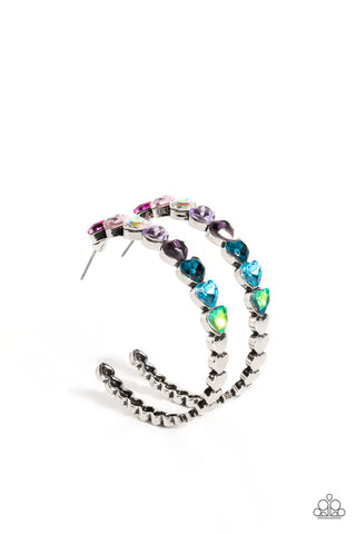 Paparazzi Earrings - Hypnotic Heart Attack - Multi Heart Rhinestone Hoop