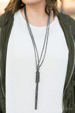 Boom Boom Knock You Out! Gunmetal Long Tassel Pendant Necklace
