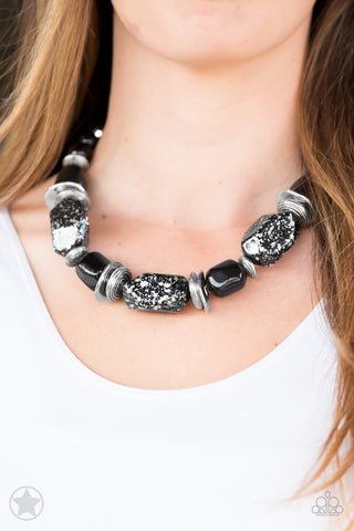 In Good Glazes Black Bead Necklace with Earrings Set