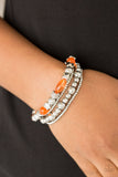 silver beads with orange glass beads four layered bracelet