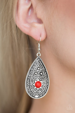 Summer Sol Red Stone Silver Teardrop Earrings