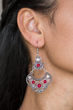 Garden State Glow Red Bead Rhinestone Antiqued Silver Earrings