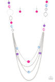Bubbly Bright Multi Colored Bead Silver Chain Long Necklace