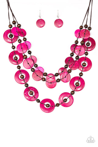 Paparazzi Necklace - Catalina Coastin - Pink Wooden Bead