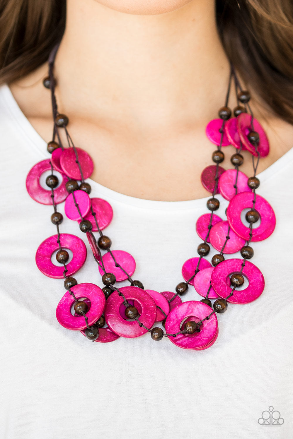 Paparazzi pink wooden necklace hotsell