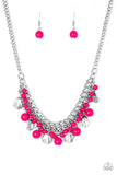 Summer Showdown Pink Bead Fringe Silver Chain Necklace