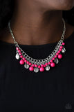 Summer Showdown Pink Bead Fringe Silver Chain Necklace