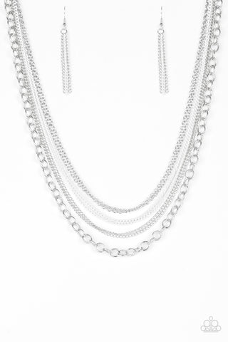 Paparazzi Necklace - Intensely Industrial - White & Silver Chain