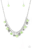 Paparazzi Accessories silver heart charm green bead chain necklace.