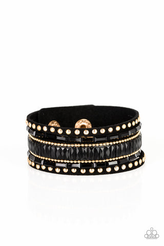 Paparazzi Bracelet - Rock Star Rocker - Gold & Black