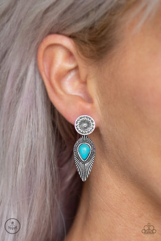 Turquoise Stone Silver Feather Earrings - Fly Into The Sun Earrings