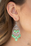 Gorgeously Genie Green Teardrop Fringe Earrings