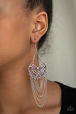 So Social Butterfly Pink Rhinestone Silver Chain Fringe Earrings