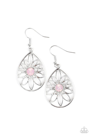 Paparazzi Earrings - Take It GLOW - Pink Rhinestone & Silver