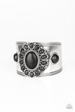 Room To Roam Black Stone Flower Silver Cuff Bracelet