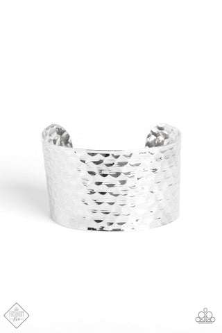 Paparazzi Bracelet - Simmering Shimmer - Silver Hammered Thick Cuff