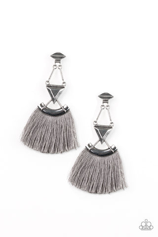 Paparazzi Earrings - Puma Prowl - Gray Thread Fringe