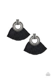 Black Fringe Silver Ornate Statement Earrings
