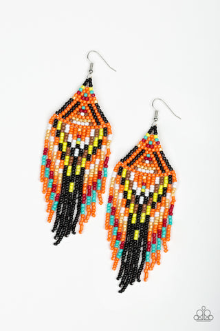 Paparazzi Earrings - Boho Blast - Black & Orange Seed Bead
