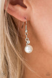 Simple pearl with rhinestone dangle earring.