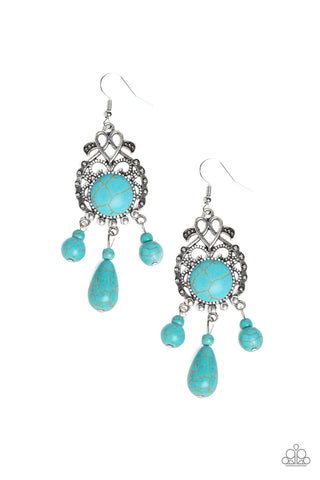 Paparazzi Earrings - Stone Bliss - Blue Turquoise Stone
