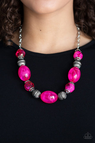 Ice Melt Pink Antiqued Silver Bead Statement Necklace