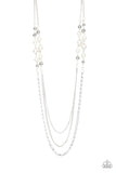 Charmingly Colorful White Bead Silver Chain Long Necklace
