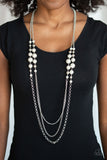 Charmingly Colorful White Bead Silver Chain Long Necklace