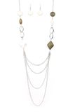 Desert Dawn Multi Green White Stone Silver Chain Layered Necklace