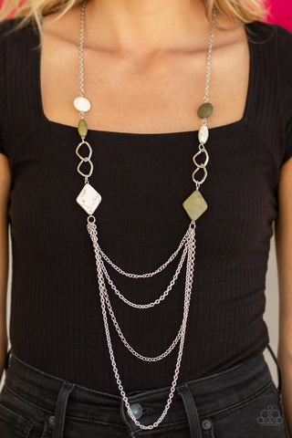 Desert Dawn Multi Green White Stone Silver Chain Layered Necklace