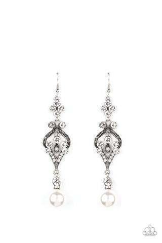 Paparazzi Earrings - Elegantly Extravagant - White Pearl Bead