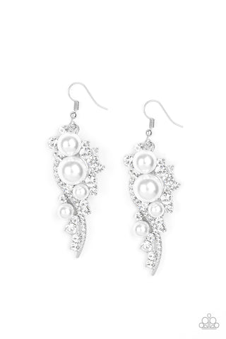 Paparazzi Earrings - High-End Elegance - White Pearl Bead