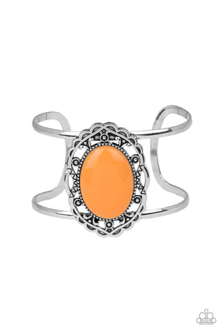 Paparazzi Bracelet - Vibrantly Vibrant - Orange Bead Silver Cuff