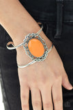 Vibrantly Vibrant Orange Bead Silver Cuff Bracelet