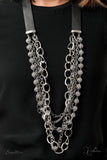 The Arlingto Rhinestone Bead Silver Gunmetal Chain Black Leather Zi Necklace