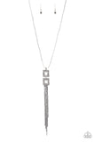 Times Square Stunner Hematite Rhinestone Silver Chain Tassel Pendant Necklace