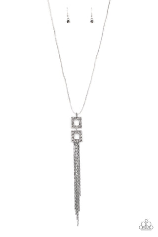 Paparazzi Necklace - Times Square Stunner - Hematite Rhinestone & Silver Chain Tassel