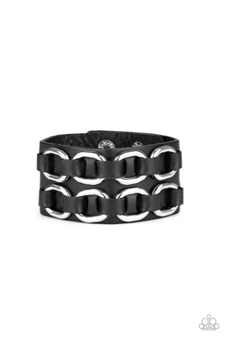 Paparazzi Bracelet - Throttle It Out - Black Leather