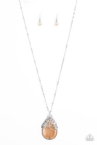 Paparazzi Necklace - Tangled Gardens - Orange Cats Eye Stone