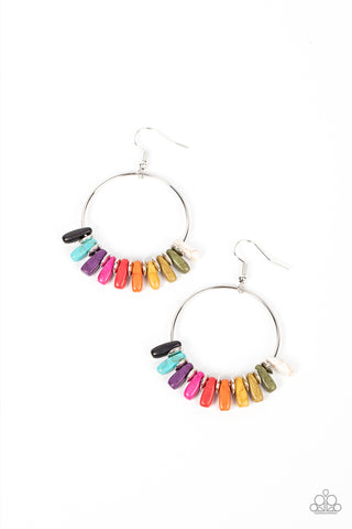 Paparazzi Earrings - Earthy Ensemble - Multi Stone Hoop