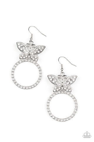 Paparazzi Earrings - Paradise Found - White Rhinestone Butterfly