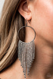 Streamlined Shimmer Gunmetal Hoop Rhinestone Fringe Earrings